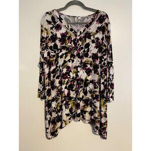 Est. 1946 Floral Tunic Top V-Neck 3/4 Sleeves Multicolor Abstract Print XL Artsy
